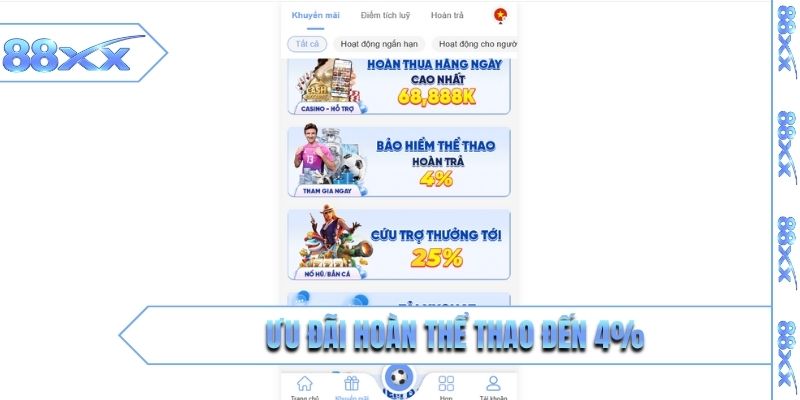 Ưu đãi hoàn thể thao đến 4%